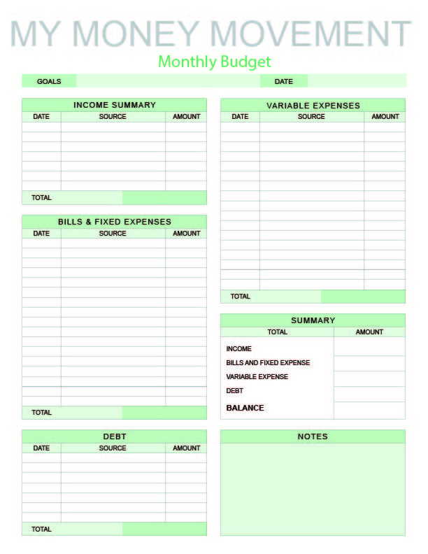 Free Budget Planner My Money Movement